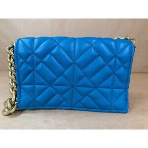 Zara Teal Blue Quilted Flap Shoulder/Crossbody Bag with Gold Chain Strap